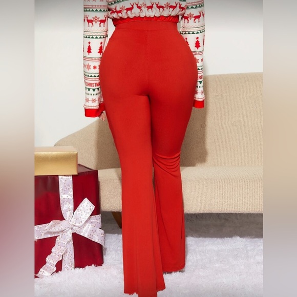 NWOT SHEIN SXY Red High-Waisted Flare Wide Legs Pants - Picture 3 of 7